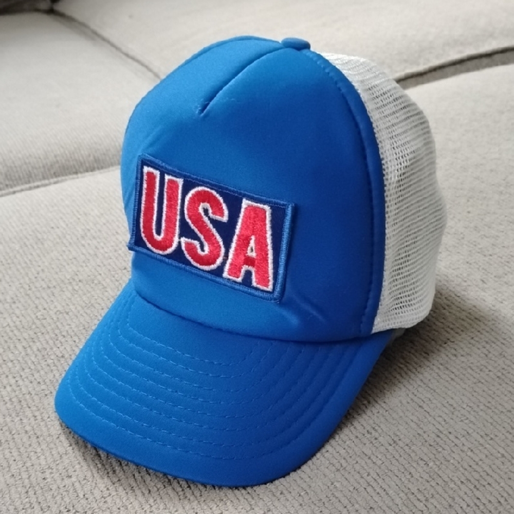 Vintage USA Trucker Snap Back Hat, USA Olympics, Blue And White USA Hat